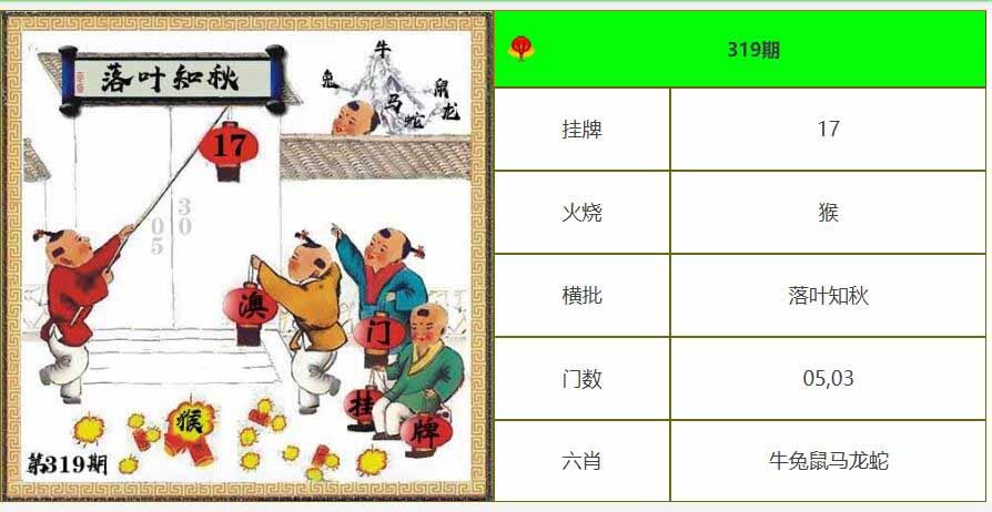 319期另版澳门挂牌[图]